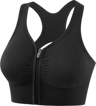 Generic Flodxo Sports Bras Women High Impact Zip Front Running Bras Plus Size High Support Wireless Bra Crisscross Back Yoga Tshirt Bra Push Up Full Support W