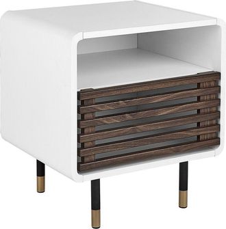 Beliani Beliani - Modern Bedside Table Hinged Door Slatted Front Shelves White Rifle