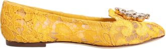 Dolce & Gabbana Yellow Taormina Lace Crystals Flats Womens Shoes