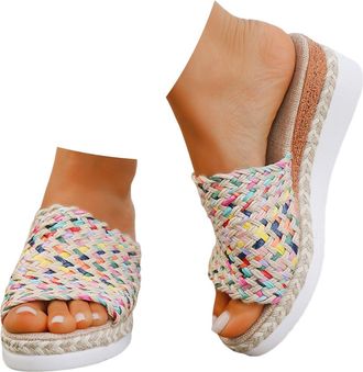 Generic Wedge Sandals for Women,2026 New Womens Orthopedic Wedge Sandals,Multicolor Platform Espadrille Sandal,Woven High Heels Open Toe Espadrilles Wedges Bo