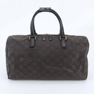 Gucci Brown Leather Nylon Boston Bag Tote Bag (Pre-Owned)
