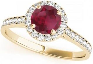 Allurez Lab Grown Diamond Halo Lab Ruby Engagement Ring 14k Yellow Gold (1.29ct)