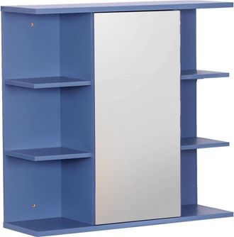 Relaxdays Relaxdays wall-mounted mirror cabinet, 6 shelves, 2 compartments, HxWxD: 64 x 62 x 21 cm, bathroom storage, blue-grey