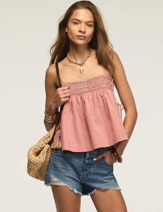 Lucky Brand Womens Beaded Yoke Swing Tank