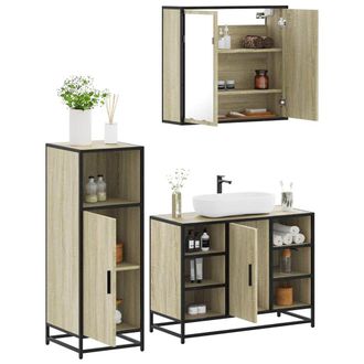 Berkfield Home 3 Piece Bathroom Furniture Set Sonoma Oak Engineered Wood in Brown