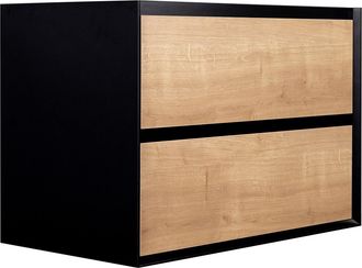 Vente-Unique Mueble de ba&ntilde;o bajo lavabo flotante color natural y negro - 80 cm - LANNICK