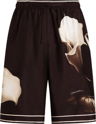 Dolce & Gabbana calla lily-print drawstring shorts - men - Silk - 48 - Brown