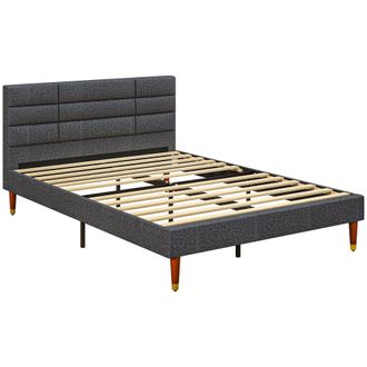HOMCOM 4ft Upholstered Double Bed Frame W/ Wooden Slat No Box Spring Needed | TJ Hughes