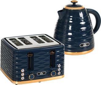 HOMCOM Kettle and Toaster Sets 1.7L Kettle & 4 Slice Toaster w/ Browning Control Blue - Homcom
