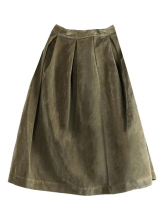 Uma Wang pleated corduroy midi A-line skirt - Groen