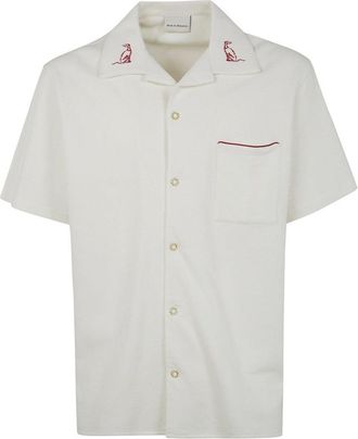 Drôle de Monsieur Camp Collar Shirt With Embroidered Motif And Chest Pocket