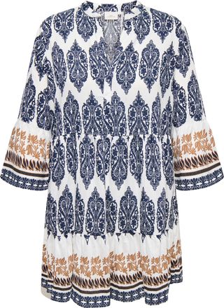 Only Carmakoma Blusenkleid ONLY CARMAKOMA CARHAVANA LIFE 3/4 TUNIC DRESS AOP, Damen, Gr. 42, N-Gr, cloud dancer aop:ethnic, Web, Obermaterial: 83% Viskose, 17% Polya