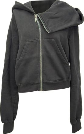 Rick Owens Asymmetric Zip-Up Sweatshirt in Black Cotton