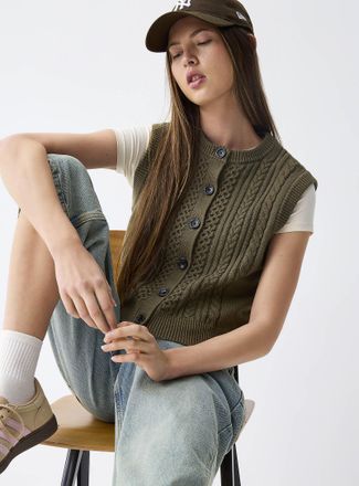 Twik Womens Buttoned cable-knit sweater vest