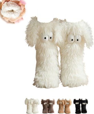Generic Cozy Socks with Eyes,Cute Eye Winter Fuzzy Non-slip Slipper Socks,Fuzzy Soft Cozy Comfortable Socks for Women,Home Floor Shoes (White)