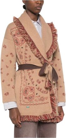 Alanui Bandana Jacquard Cardigan - Dames - Cashmere truien - Bruin - M - Kasjmier - Truien & Vesten