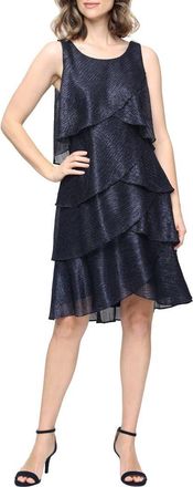 S.L. Fashions Metallic Ruffle Sleeveless Cocktail Dress in Navy at Nordstrom, Size 18