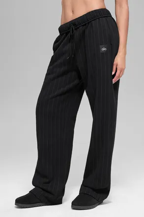 Alo | Pinstripe Straight Leg Sweatpant in Black Pinstripe, Size: Medium