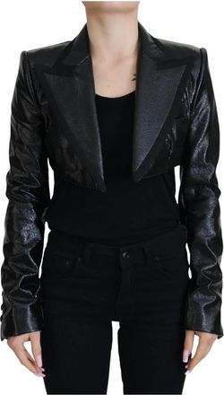 Dolce & Gabbana Patentleren Cropped Jacket - Dames - Blazers - Zwart - S - Katoen - Jassen