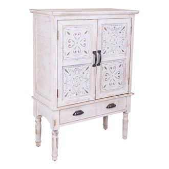 Wanderlust Deco Armario De Madera Tallada Blanco 80x36x110