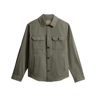 Woolrich Light Jackets, male, Green, Size: XL Linen Blend Safari Overshirt