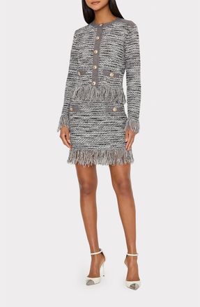 Milly Kaia Fringe Tweed Cardigan in Grey Multi at Nordstrom, Size X-Large P