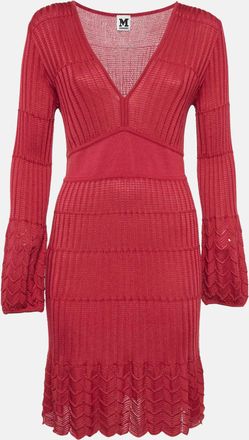 M Missoni Red Patterned Knit V-Neck Midi Dress