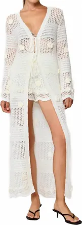 Line & Dot Omar Crochet Robe In Ivory