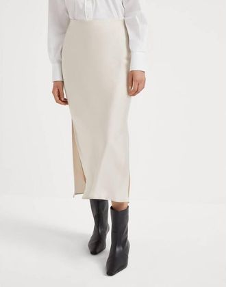 Brunello Cucinelli WomenS Off White Slit Midi Skirt, Size 2