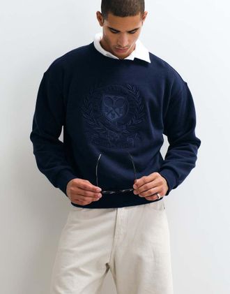 Polo Ralph Lauren Wimbledon Capsule - Felpa blu navy con stemma ricamato-Bianco