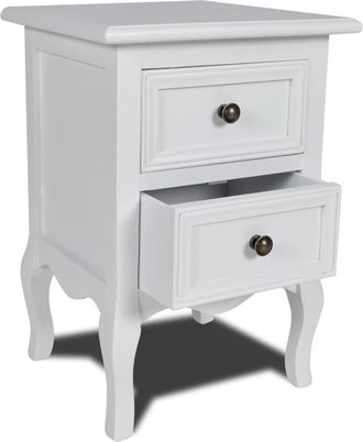 vidaXL Mesita De Noche Con 2 Cajones Mdf Blanca Vidaxl