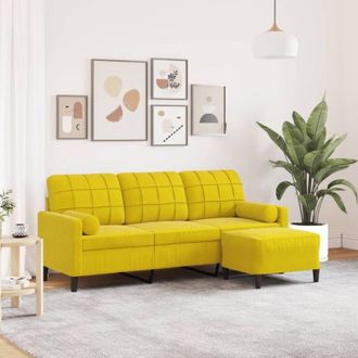 vidaXL Sof&aacute; De 3 Plazas Con Taburete Terciopelo Amarillo 180 Cm Vidaxl