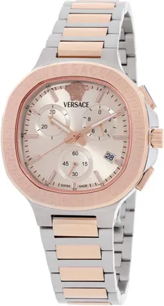 Versace V-Chrono Square Chronograph Quartz Rose Gold Dial Watch VEVCA0524