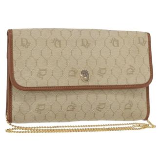 Dior Pre-owned Cross Body Bags, female, Beige, Size: ONE SIZE Pre-owned Vintage honeycomb chain Canvas Shoulder Bag