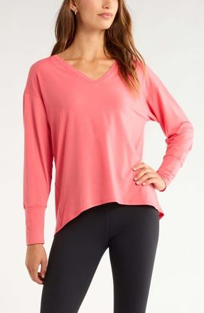 Zella Breathe Long Sleeve T-Shirt in Coral Sharon at Nordstrom, Size X-Large