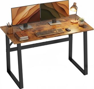 HOMCOM Homcom Escritorio Industrial, 120x60x76 Cm, Mesa De Escritorio Con Marco De Acero, F&aacute;cil De Montar, Para Casa, Oficina, Estudio, Marr&oacute;n R&uacute;stico