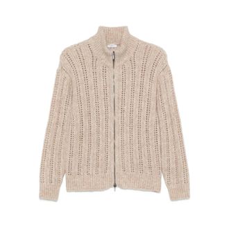 PESERICO Open-Knit Vest met Hoge Hals en Rits - Dames - Truien - Beige - Maat: M Katoen