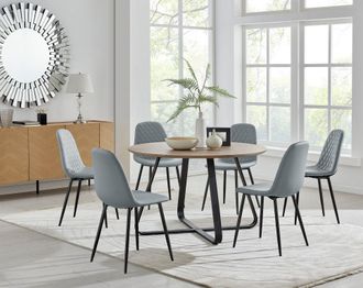 Furniturebox Santorini Brown Round Dining Table & 6 Corona Black Leg Chairs in Grey