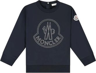 Moncler Kids Sweatshirts, male, Blue, 3 Y, Blue Embroidered Logo Sweatshirt Aw25