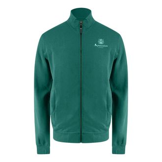 Aquascutum Mens Active Small Logo Full Zip Mock Neck Hunter Green Fleece Cotton - Size X-Large