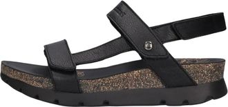 Panama Jack Zwarte Sandaal Selma met Plateauzool - Dames - Sandalen - Zwart - 39 EU - Leer - Schoenen