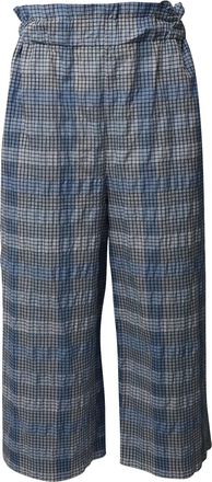 Ganni Ganni Seersucker Checked Wide-leg Cropped Pants in Blue Organic Cotton