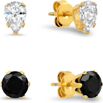 Steeltime HMY JEWELRY 18K Gold Plated Stainless Steel Stud Earrings - Pack of 2 in Yellow at Nordstrom Rack