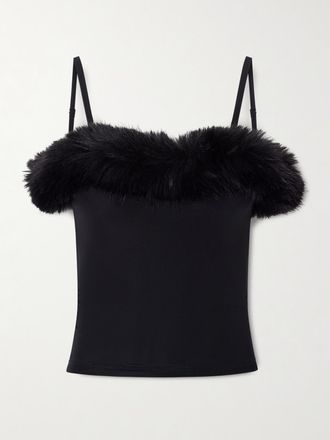 Balenciaga Canottiera In Jersey Stretch Con Finiture In Peluche - Nero