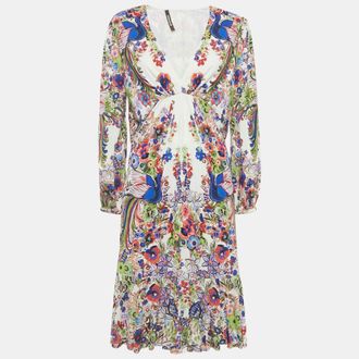 Roberto Cavalli Multicolor Floral Print Crepe Midi Dress