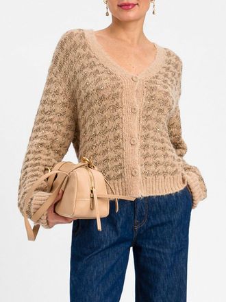 Twinset Cardigan in lurex con scollo a V profondo e spalle scese