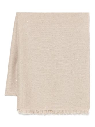 Brunello Cucinelli sequin-embellished scarf - women - Silk/Polyamide/Cashmere - One Size - Neutrals