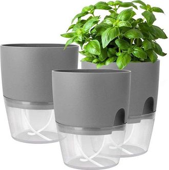 OEM Juego De Macetas Autorriego Para Hierbas Arom&aacute;ticas, Juego De 3-182 X 11 X 153 Mm, Maceta Gris Para Hierbas Frescas De Cocina