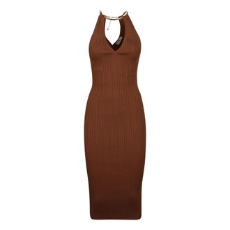 Elisabetta Franchi Sleeveless V-neck Dress - Dames - Casual kleedjes - Bruin - M - Kleedjes