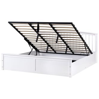 Beliani Cama Con Almacenaje De Madera De Pino Con Marco Elevable 180 X 200 Cm Blanco Clarbec